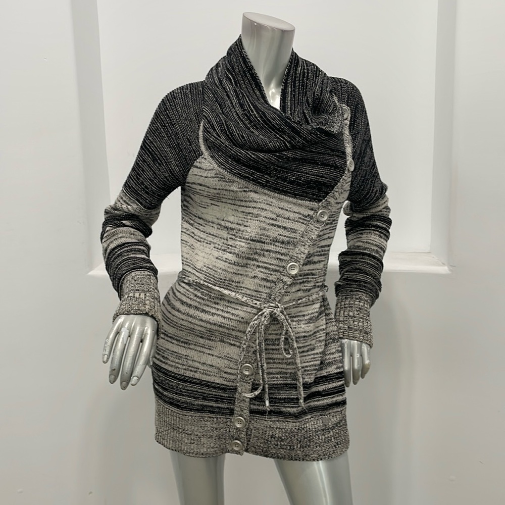 Armani Exchange Black and Gray Marled Button-Front Cardigan Sweater